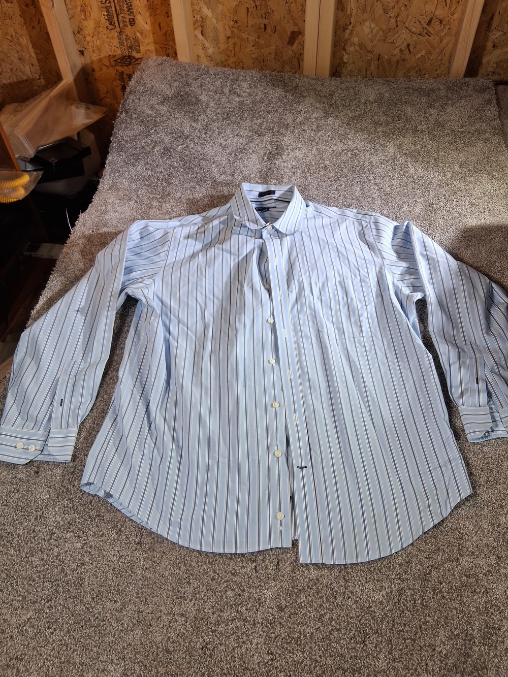 Stafford Light Blue Striped Dress Shirt with Navy & White Lines